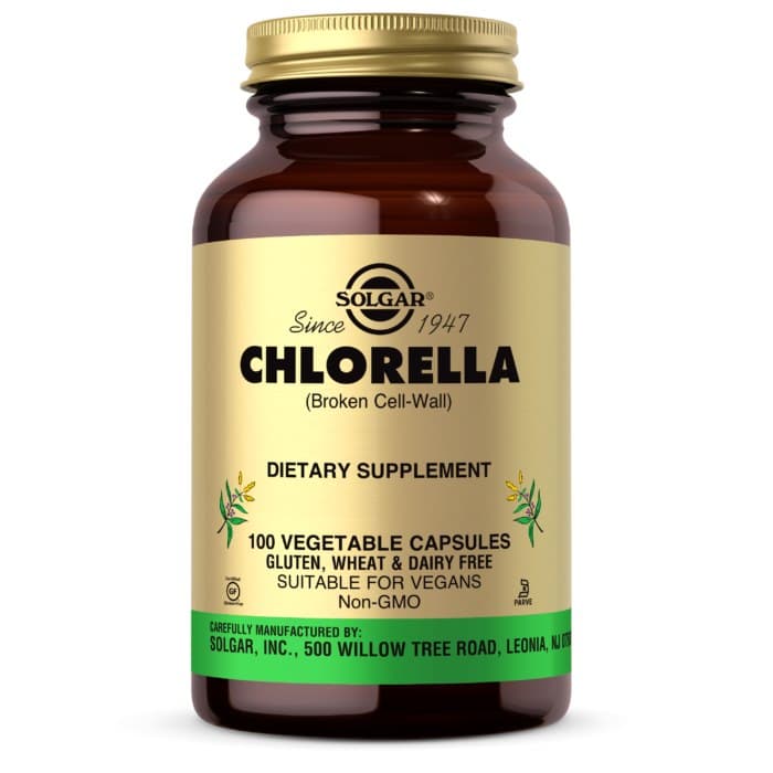 Solgar Chlorella 520 mg - 100 vegetabiliska kapslar – Solgar förpackning
