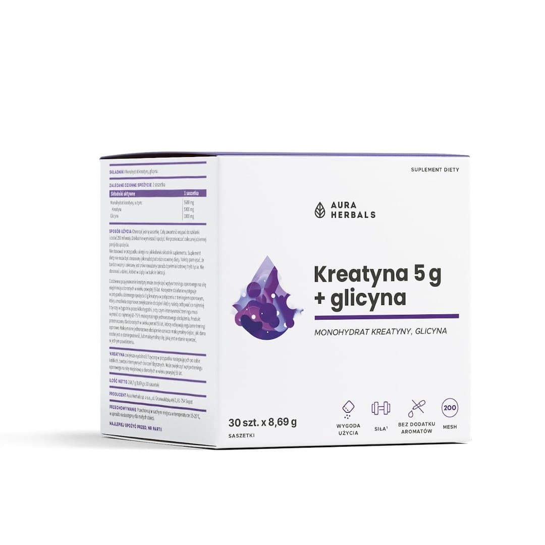 Aura Herbals Creatina Monohidrato + Glicina 5g – Aura Herbals empaque