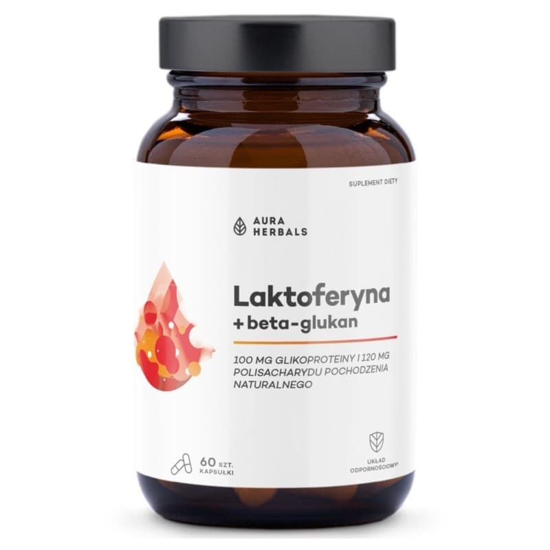 Aura Herbals Lactoferrina + Beta-Glucano 200 mg - 60 Cápsulas – Aura Herbals empaque