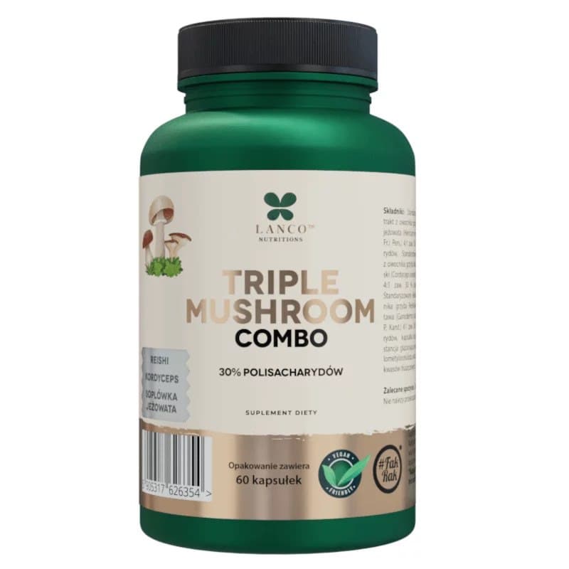 Lanco Nutritions Triple Mushroom Combo Lions Mane Reishi Kordyceps 60 kapsułek – Lanco Nutritions opakowanie