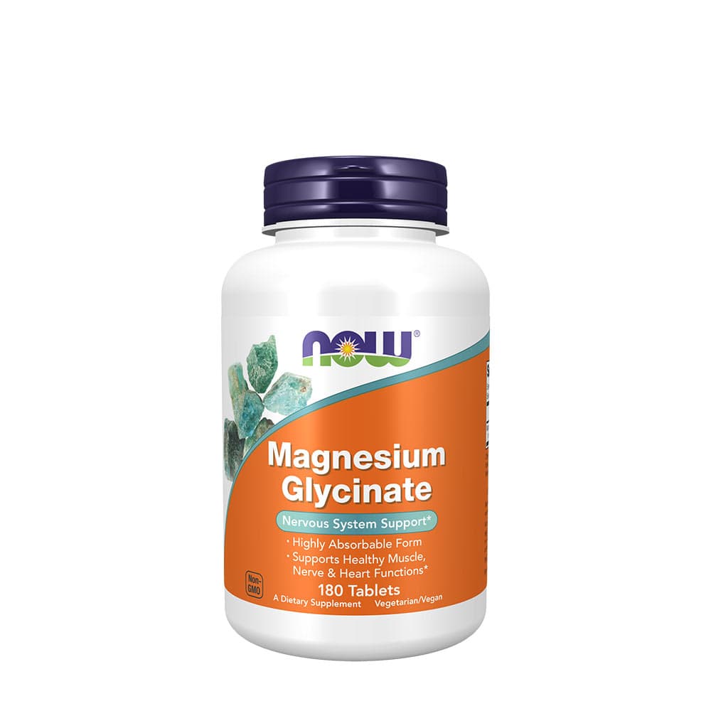 NOW Foods - Magnesiumglycinat - 180 tabletter – NOW Foods förpackning