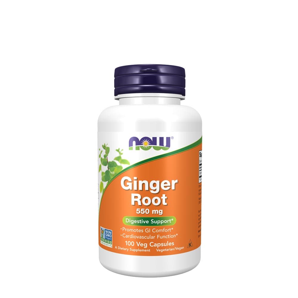 NOW Foods Ginger Root 550mg vegetabiliska kapslar – NOW Foods förpackning