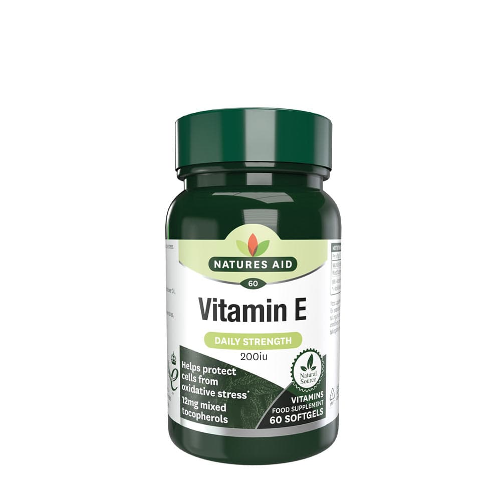 Natures Aid Vitamin E 200IU – 60 capsules – Natures Aid emballage