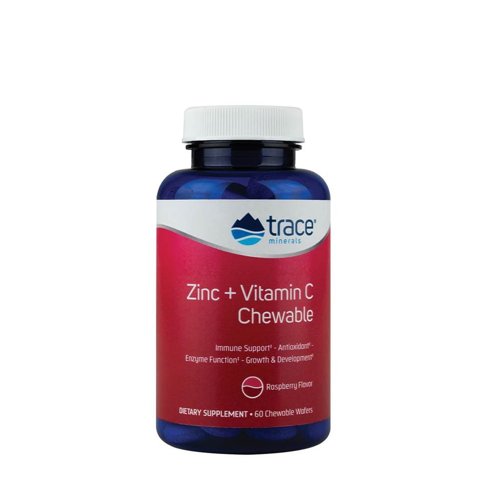 Trace Minerals Zinc + Vitamin C Chewable - Malina - 60 tabletek do żucia