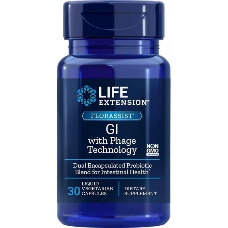 Life Extension Florassist GI med Phage Technology 15 miljarder CFU, kapslar – Life Extension förpackning