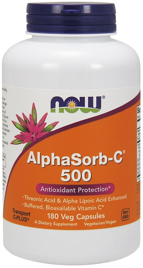 NOW Foods AlphaSorb-C 500 – 180 vegetabiliska kapslar – NOW Foods förpackning