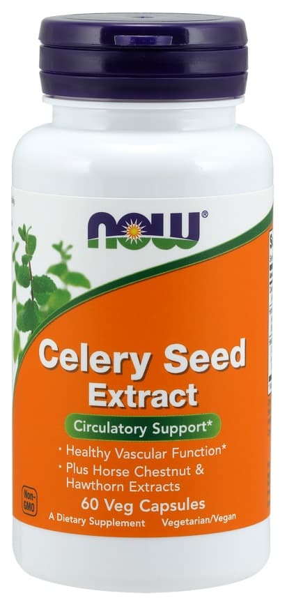 NOW Foods Celery Seed Extract 100 mg - 60 vegetariska kapslar – NOW Foods förpackning