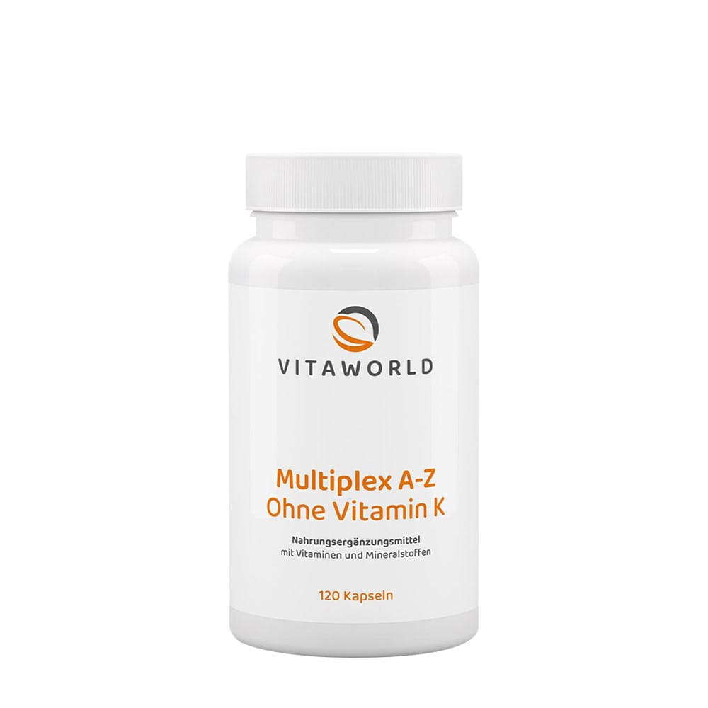 Vitaworld Multiplex A-Z utan Vitamin K - 120 kapslar – Vitaworld förpackning