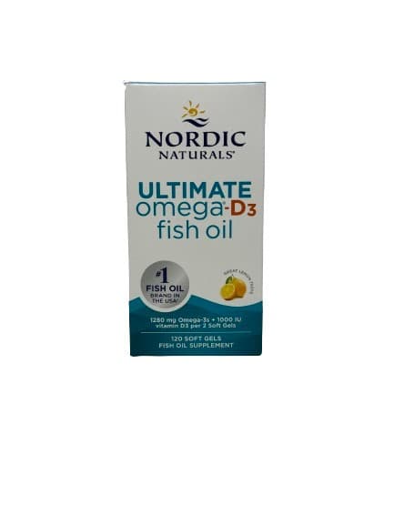 Ultimate Omega-D3 Fish Oil, 1280mg Lemon - 120 softgels | Nordic Naturals – Nordic Naturals förpackning
