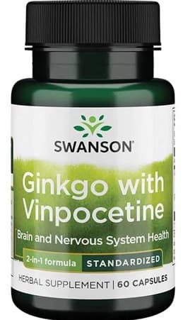 Swanson Ginkgo With Vinpocetine Standardized 60 kapslar – Swanson förpackning
