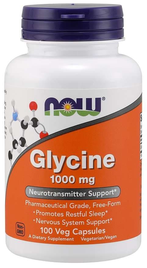NOW Foods - Glycine 1000mg, 250 vegetariska kapslar – NOW Foods förpackning