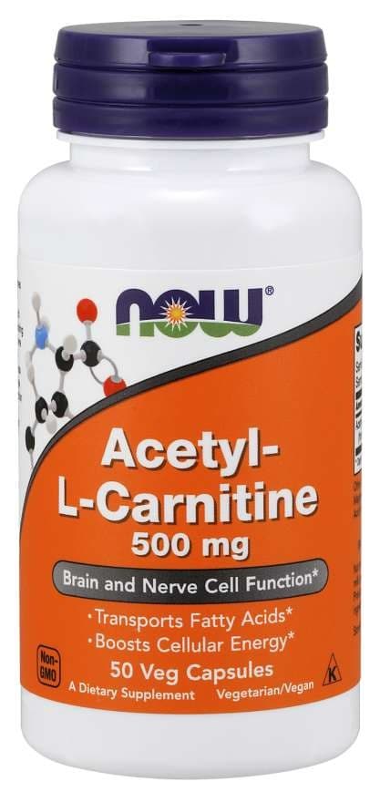 NOW Foods Acetyl-L-Carnitine 500mg - 50 vegetariska kapslar – NOW Foods förpackning