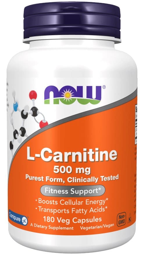 NOW Foods - L-Carnitine 500mg - 180 vegetariska kapslar – NOW Foods förpackning