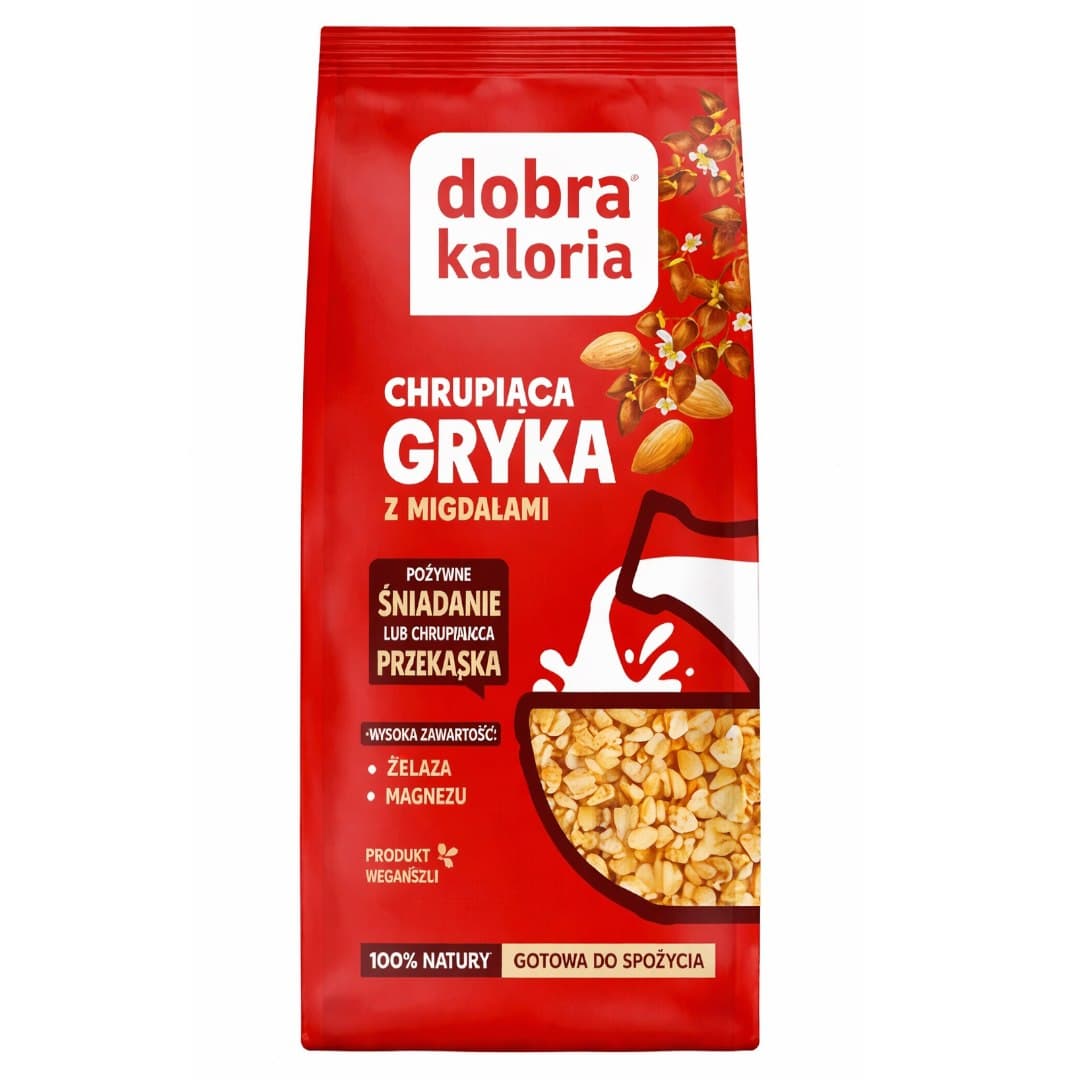 Dobra Kaloria - Kubara - Krispig Bovete med Mandlar 100g – Dobra Kaloria förpackning