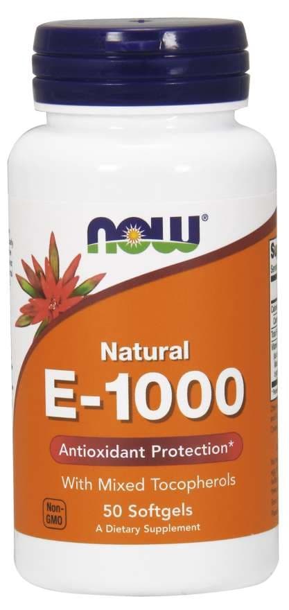 NOW Foods Vitamin E-1000 Natural Mixed Tocopherols - 50 mjuka kapslar – NOW Foods förpackning