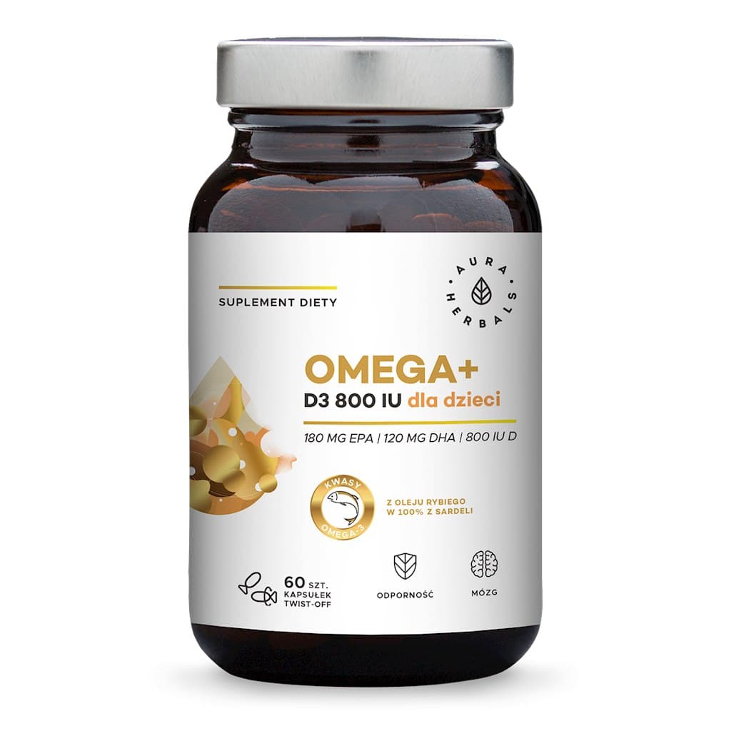 Aura Herbals - Omega Vitamin D3 för Barn - 60 Twist-Off Kapslar – Aura Herbals förpackning