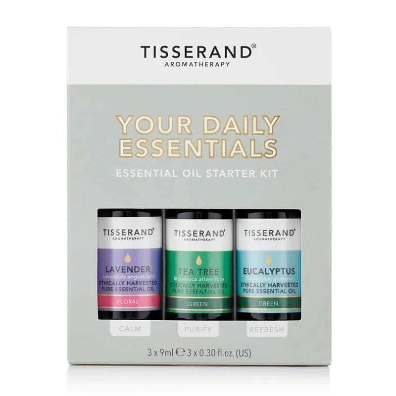 Tisserand Aromatherapy Daily Essentials Eterisk Olje-kit 3 x 9ml – Tisserand Aromatherapy förpackning