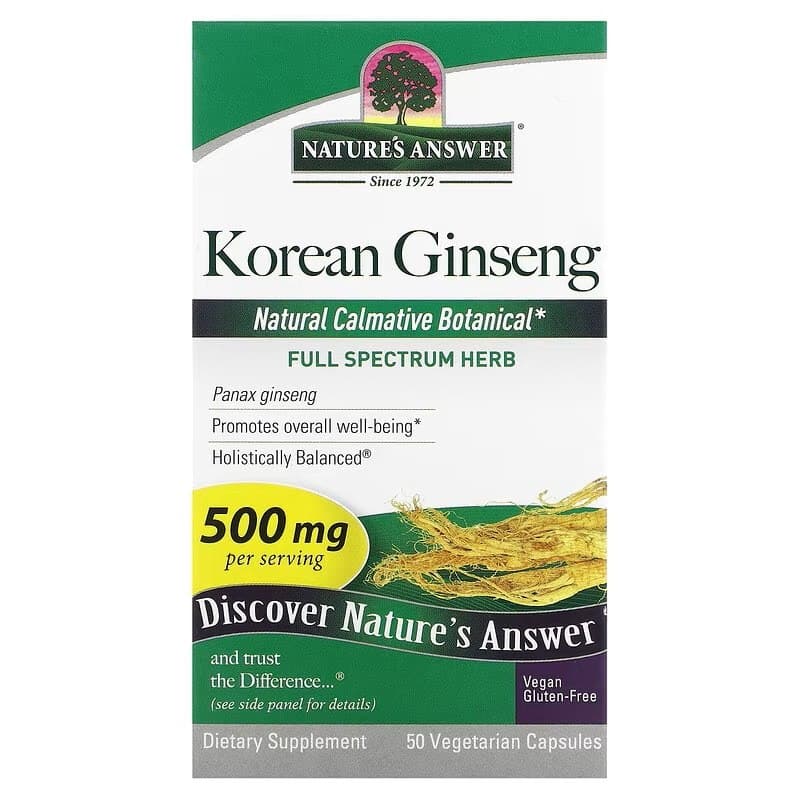Nature's Answer Korean Ginseng 500 mg - 50 vegetabiliska kapslar – Nature's Answer förpackning