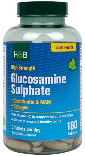 High Strength Glucosamine Sulphate + Chondroitin & MSM + Collagen - 180 tabletter | Holland & Barrett – Holland & Barrett förpackning