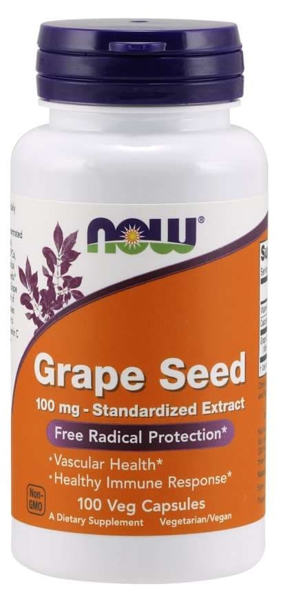 NOW Foods Grape Seed Standardized Extract 100mg 100 Vcaps – NOW Foods förpackning