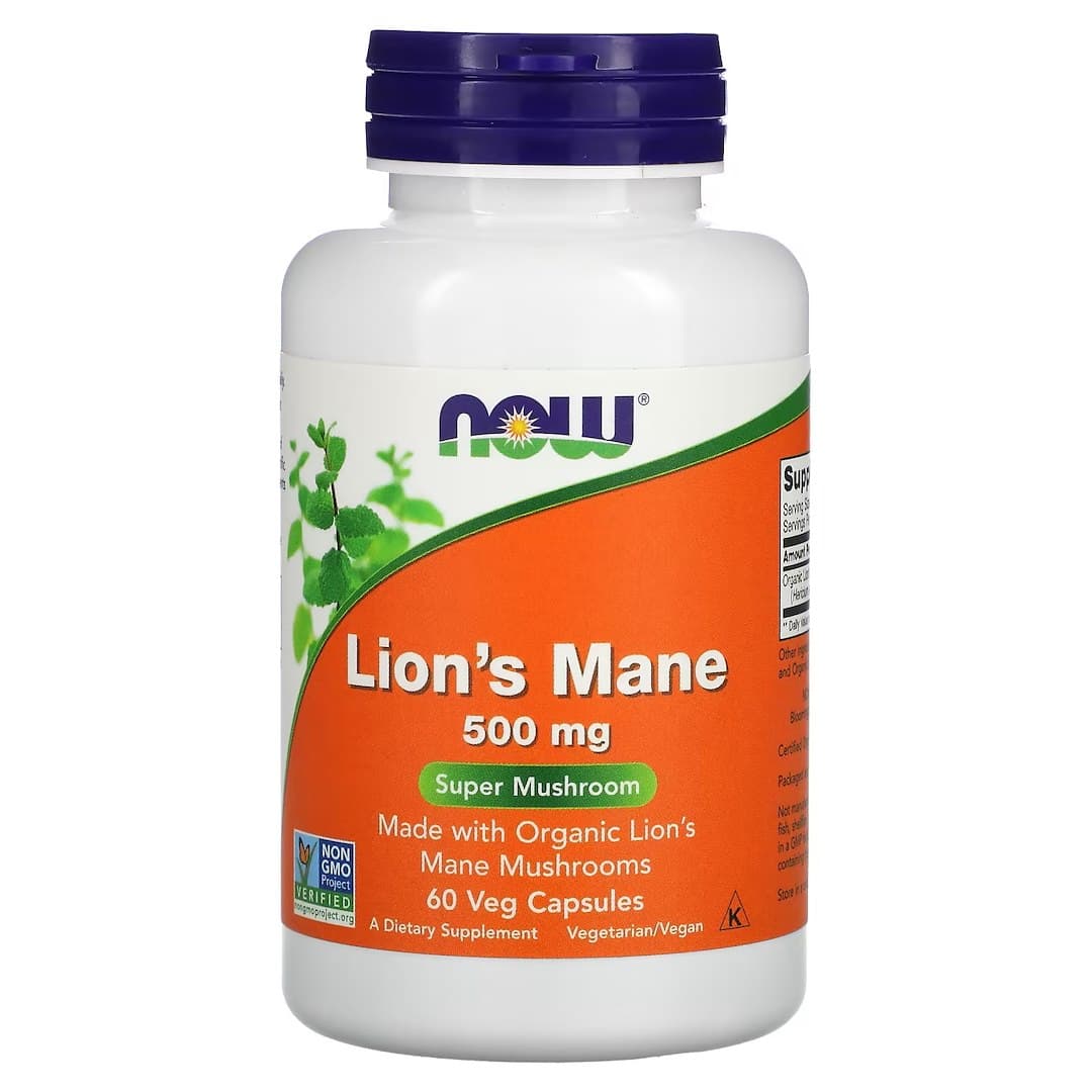 NOW Foods Lion's Mane 1000 mg vegetariska kapslar – NOW Foods förpackning