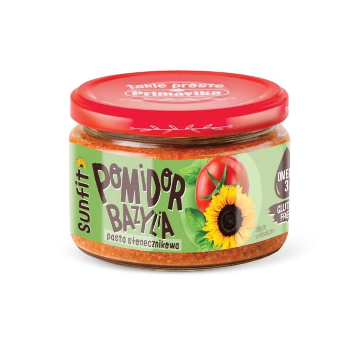 Primavika Pasta słonecznikowa z pomidorami i bazylią 180g – Primavika opakowanie