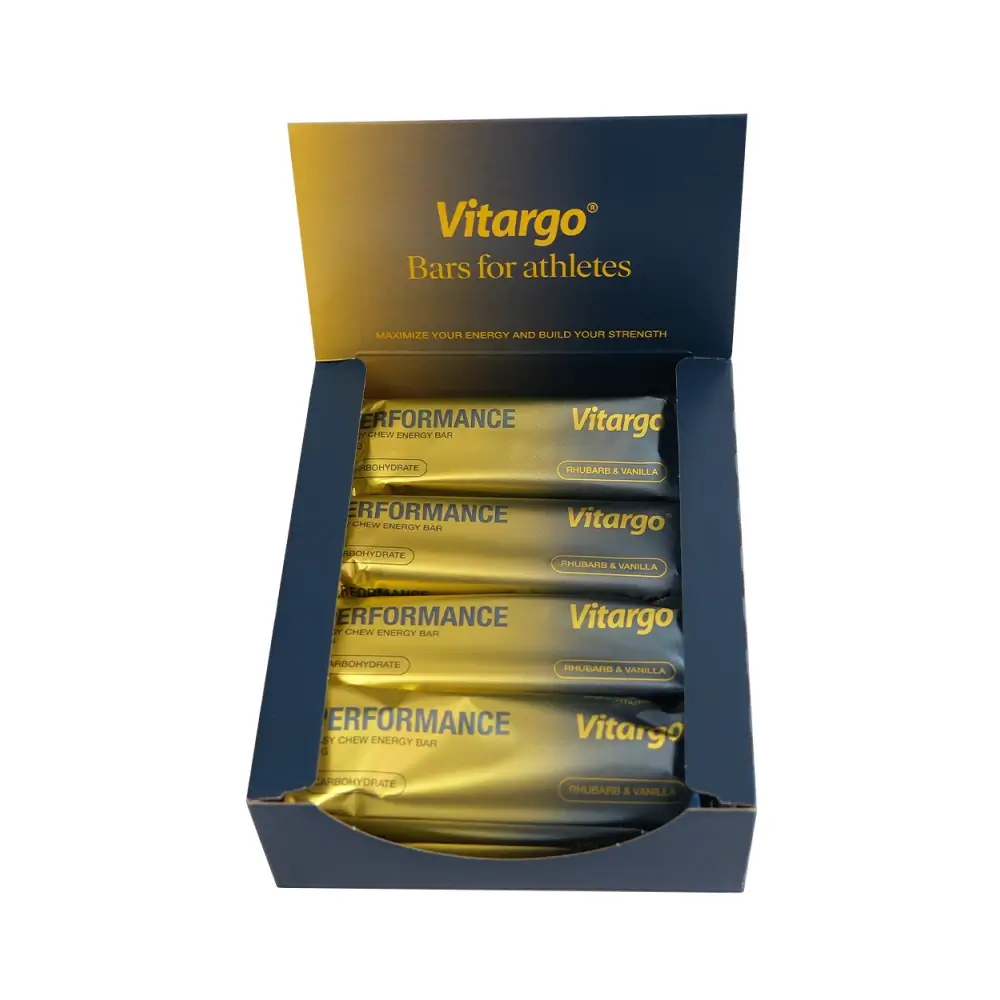 Vitargo Performance Bar – Rhubarb Vanilla (12x55g) – Vitargo förpackning