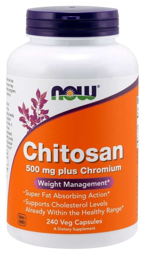NOW Foods - Chitosan Plus Chromium, 500mg, 240 vegetariska kapslar – NOW Foods förpackning
