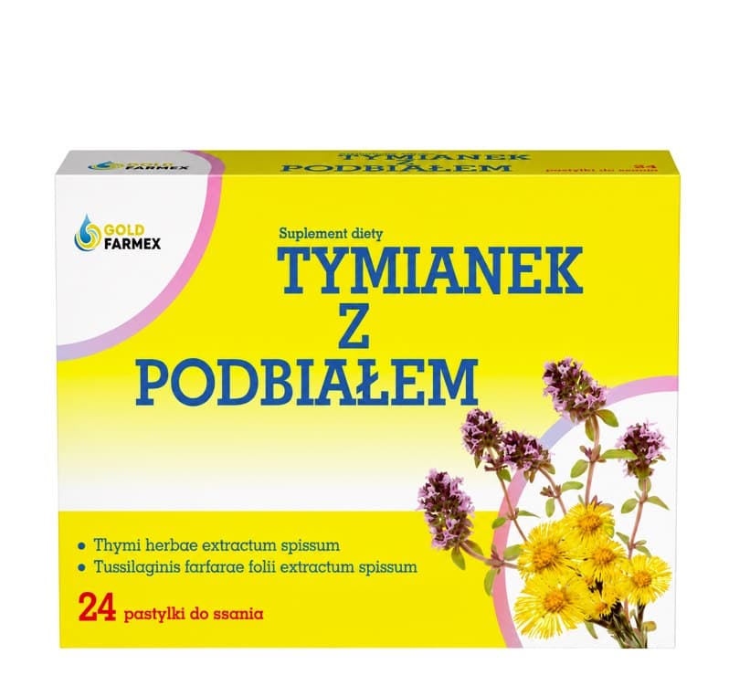 GOLDFARMEX Tymianek z podbiałem 24 pastylek do ssania – GOLD FARMEX förpackning