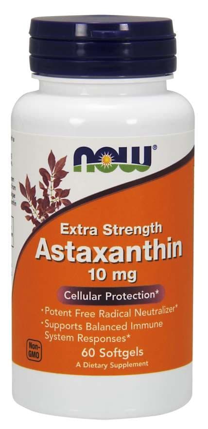 NOW Foods - Astaxanthin Extra Strength, 10mg - 60 mjuka kapslar – NOW Foods förpackning