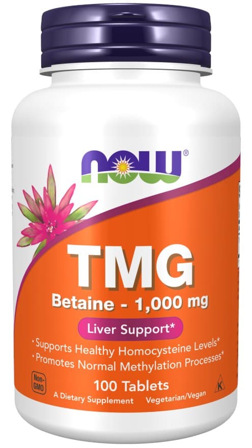 NOW Foods TMG Betaine 1000mg 100 tabletter – NOW Foods förpackning