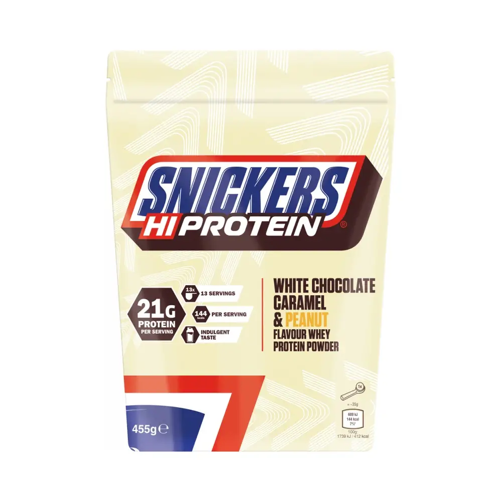 Mars (Snickers) White Chocolate Caramel Peanut Protein Powder 455g – Mars (Snickers) förpackning