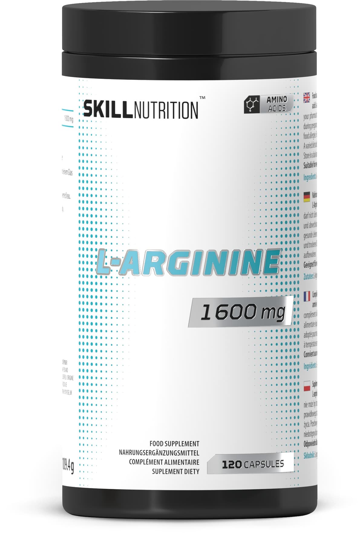 L-Arginine, 1600mg - 120 vegan caps | Skill Nutrition – Skill Nutrition förpackning