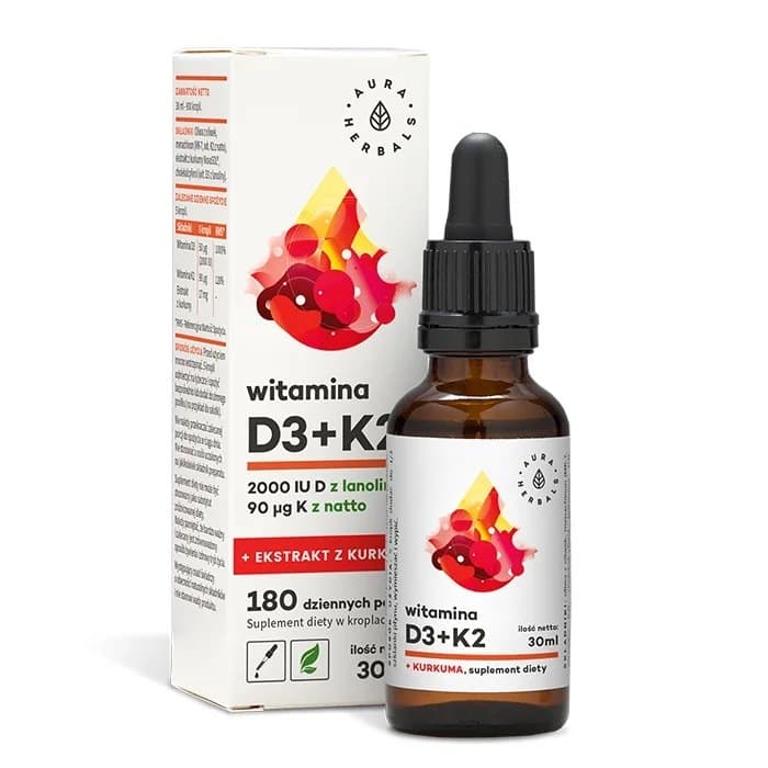 Aura Herbals - Vitamine D3 2000 UI + K2 + extrait de curcuma (50 ml)