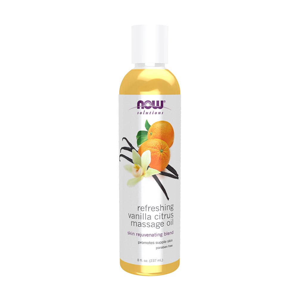 Now Foods - Refreshing Massage Oil - Vanilla & Citrus, 237 ml – NOW Foods förpackning