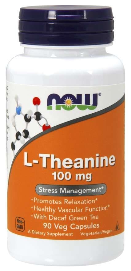 Now Foods - L-Theanine With Decaf Green Tea, 100mg - 90 Vcaps – NOW Foods förpackning
