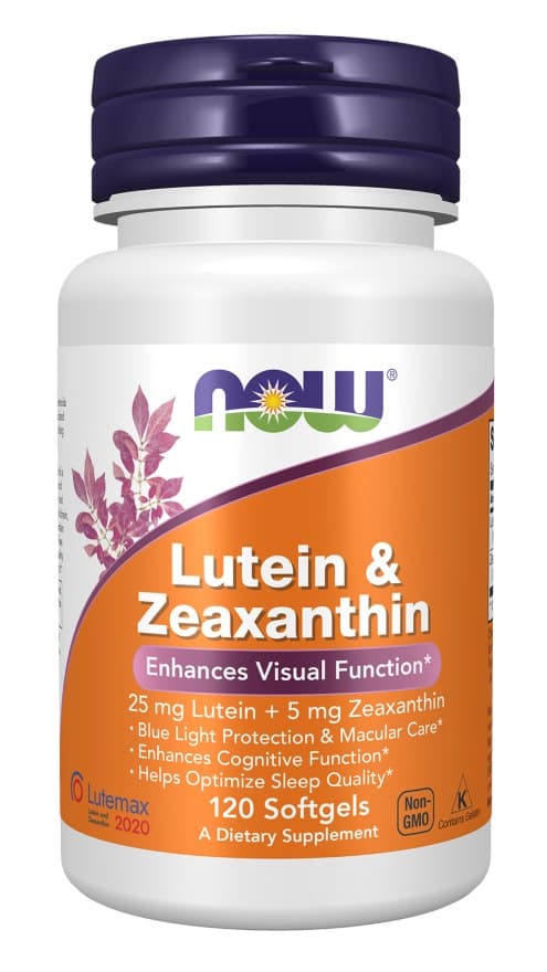 NOW Foods Lutein & Zeaxanthin 25mg/5mg - 120 Softgels – NOW Foods förpackning