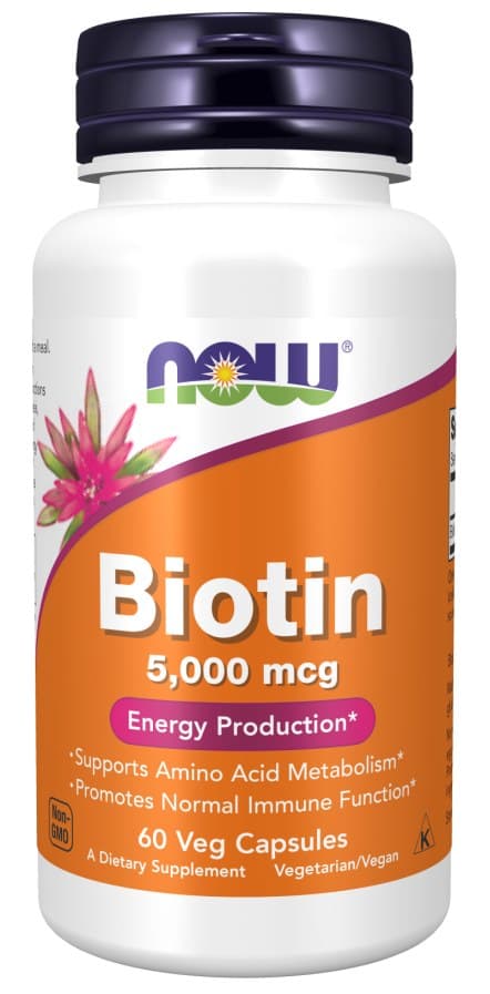 NOW Foods - Biotin 5000mcg - 60 Vcaps – NOW Foods förpackning