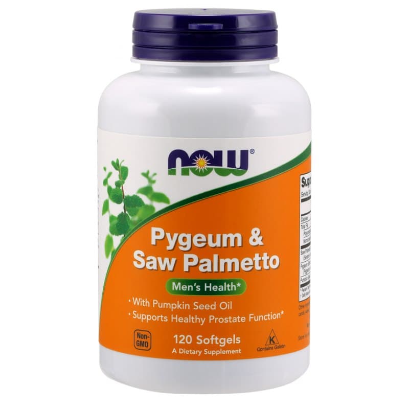 NOW Foods - Pygeum & Saw Palmetto 120 mjuka kapslar – NOW Foods förpackning