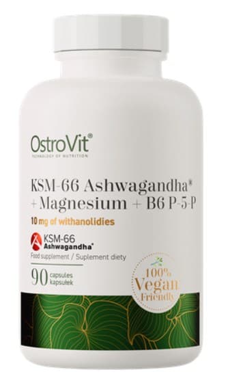 KSM-66 Ashwagandha + Magnesium + B6 P-5-P - 90 Capsules – OstroVit verpakking