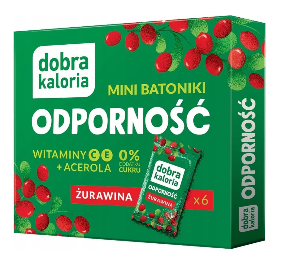Mini Bars Immunity Cranberry + Vitamin C, E, Acerola 6x17g | Dobra Kaloria – Dobra Kaloria förpackning