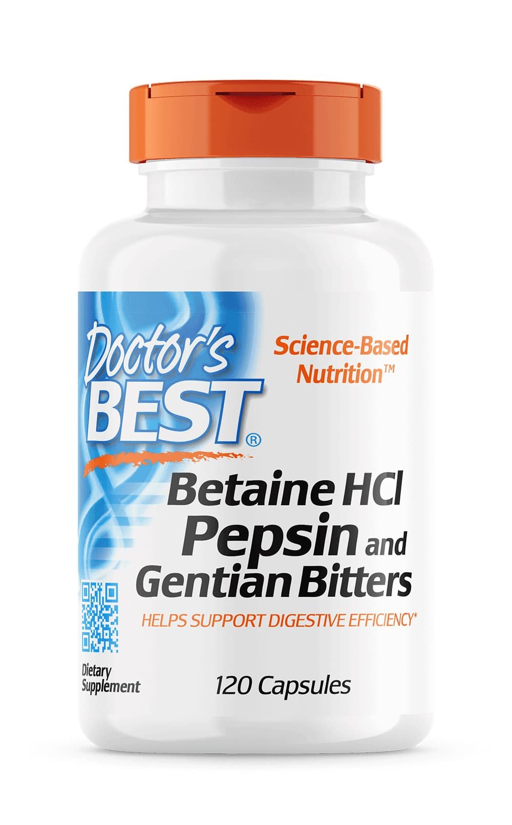 Betaine HCL Pepsin & Gentian Bitters - 120 Kapseln – Doctor's Best Verpackung