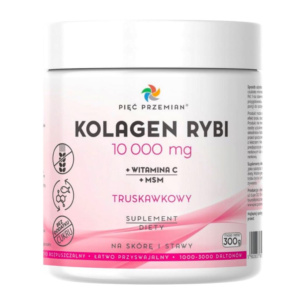 Pięć Przemian Fish Collagen Jordgubb med C-vitamin & MSM 300g – Pięć Przemian förpackning