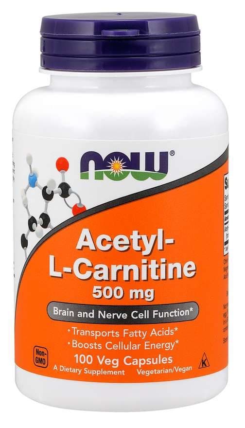 NOW Foods Acetyl-L-Carnitine 500 mg, vegetariska kapslar – NOW Foods förpackning