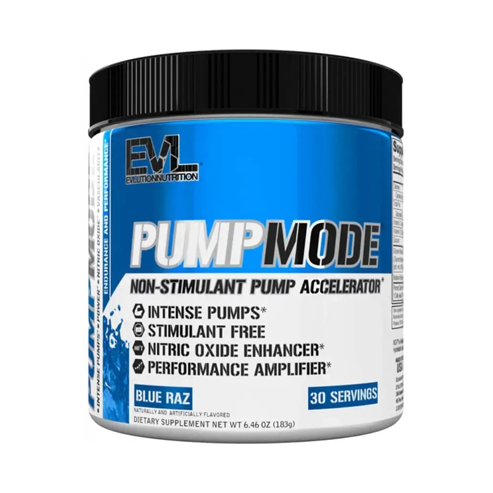 EVLution Nutrition - Pump Mode - Blue Raz - 6.46 oz – EVLution Nutrition förpackning
