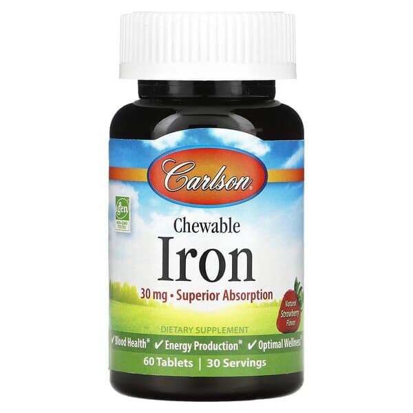 Carlson - Gummies Iron, 30mg Jordgubb - 60 tuggtabletter – Carlson Labs förpackning