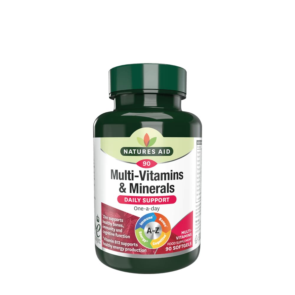 Natures Aid Multi-Vitaminen & Mineralen Met IJzer - 90 Zachte Capsules – Nature's Aid packaging