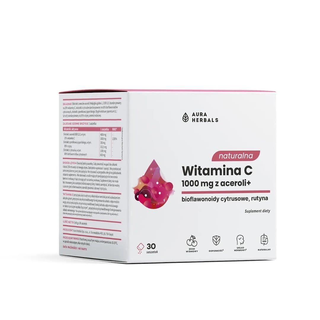 Aura Herbals - Natürliches Vitamin C (Acerola) 30 Beutel – Aura Herbals Verpackung