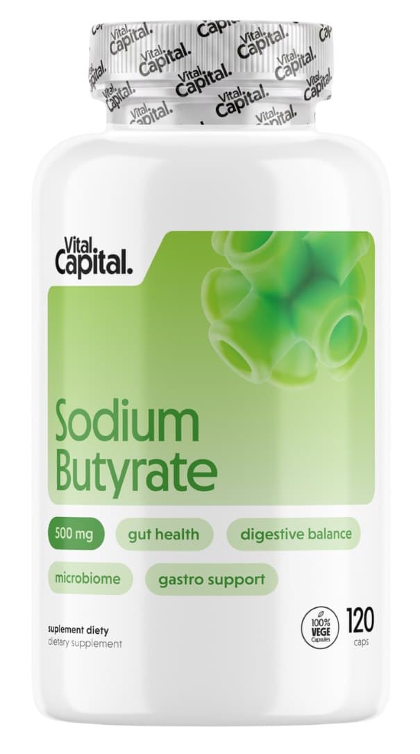 Vital Capital - Sodium Butyrate 500 mg, kapsler 60 stk – Vital Capital emballage
