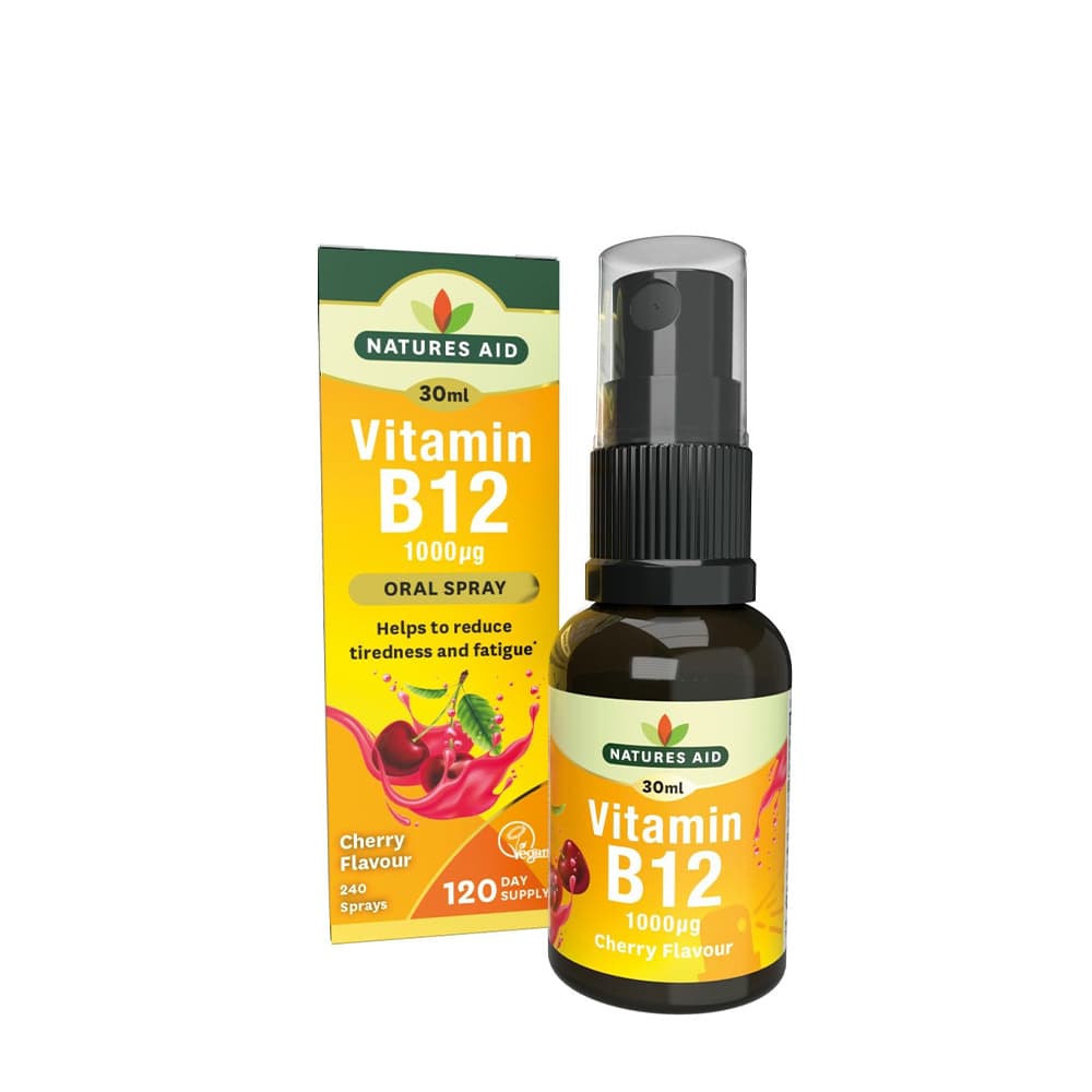 Natures Aid - Vitamin B12 Daily Oral Spray (Cherry - 30ml) – Natures Aid förpackning